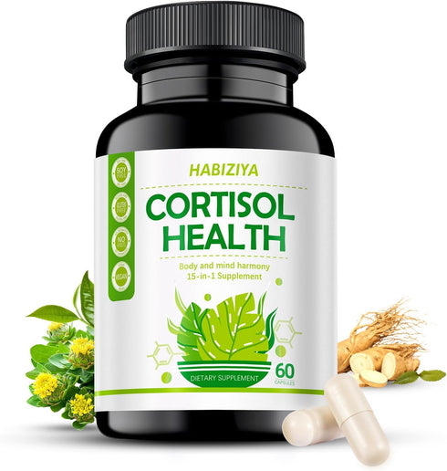 HABIZIYA Cortisol Support Supplement with Magnesium Glycinate, L-Theanine, Ashwagandha, Phosphatidylserine,Rhodiola Rosea 15-in-1 Hormone