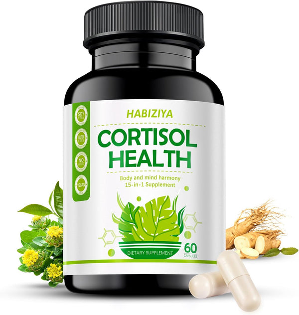 HABIZIYA Cortisol Support Supplement with Magnesium Glycinate, L-Theanine, Ashwagandha, Phosphatidylserine,Rhodiola Rosea 15-in-1 Hormone