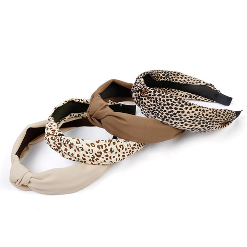 Knotted Fashion Hairbands for Women and Girls - Non-Slip Top Knot Headbands with Leopard Print - 4PCS