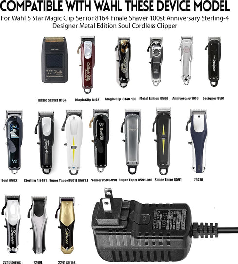 Wahl Cordless Clippers Charger, Professional Replacement 4V Clipper Charger Cord for Magic Clip & Finale Shaver