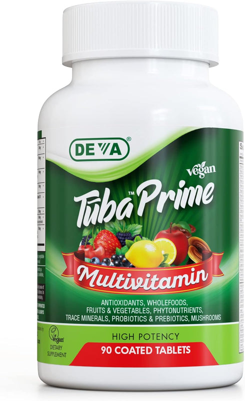 DEVA Tuba Prime Vegan Multivitamin, High-Potency Dietary Supplement, Antioxidants, 90 Tablets