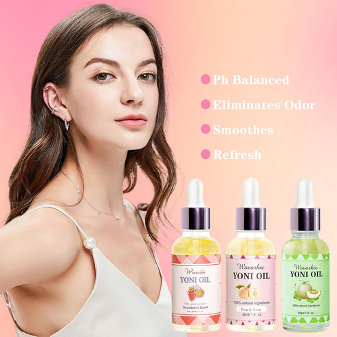 Wovarkie Set 3, 100% (1 oz/30 ml) Yoni Oil for Women Of Natural Feminine Oil Deodorant for Women, Eliminates Odor