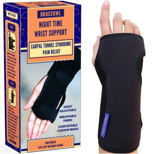 BRACEOWL Adjustable Night Splint Carpal Tunnel Wrist Brace for Pain Relief, Tendonitis & Arthritis – Fits Left or Right