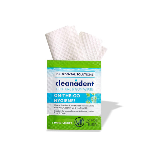 Dr. B Dental Solutions Cleanadent Wipes, Convenient Denture Cleaning Wipes, Refreshes Gums, 30 Pack