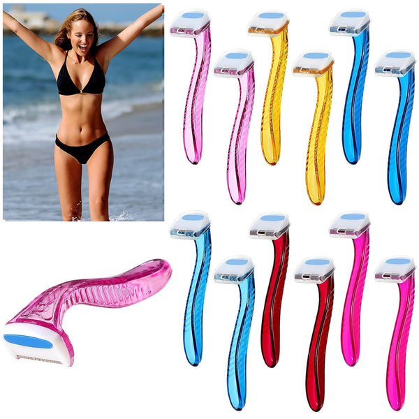 Honoson 12 Pieces T Type Bikini Razor - Disposable Women Razors for Pubic Hair Removal, Travel Accessories, Multicolor