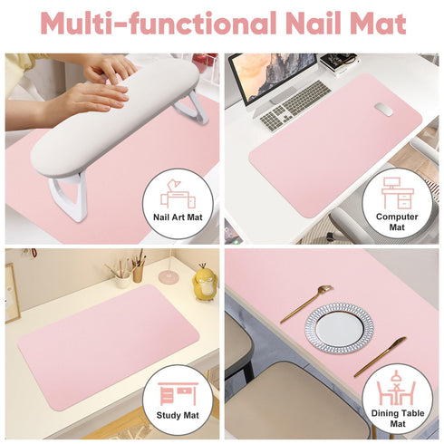 Subay Nail Art Table Mat, Soft Microfiber PU Leather Nail Hand Rest Cushion, Foldable Manicure Pad - Pink