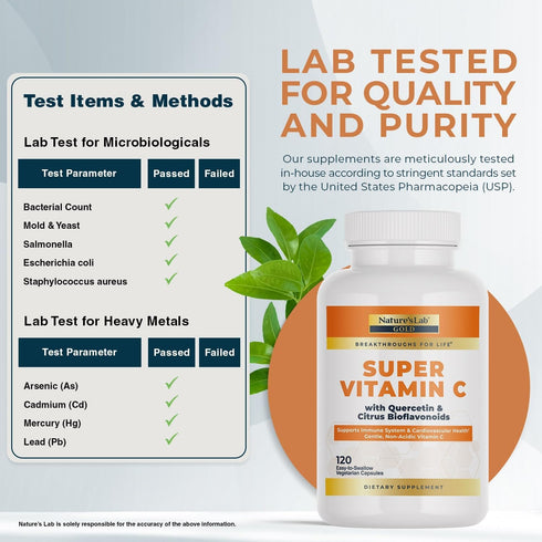 Nature’s Lab Gold Super Vitamin C 1000mg, Immune System Support, Non-Acidic, Non-GMO, Vegan, 120 Capsules