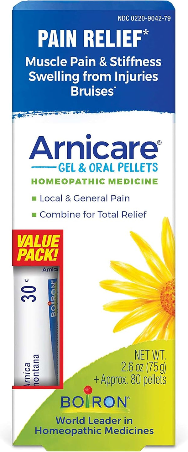 Boiron Arnicare Gel and Arnica 30c Value Pack for Pain Relief - 2.6 oz + 80 Pellet Tube