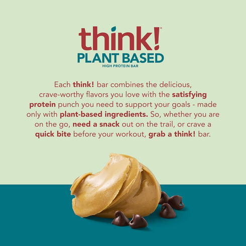 think! Vegan High Protein Bars, Peanut Butter Chocolate Chip, 13g Protein, 10 Count, Non-GMO, No Artificial Sweeteners