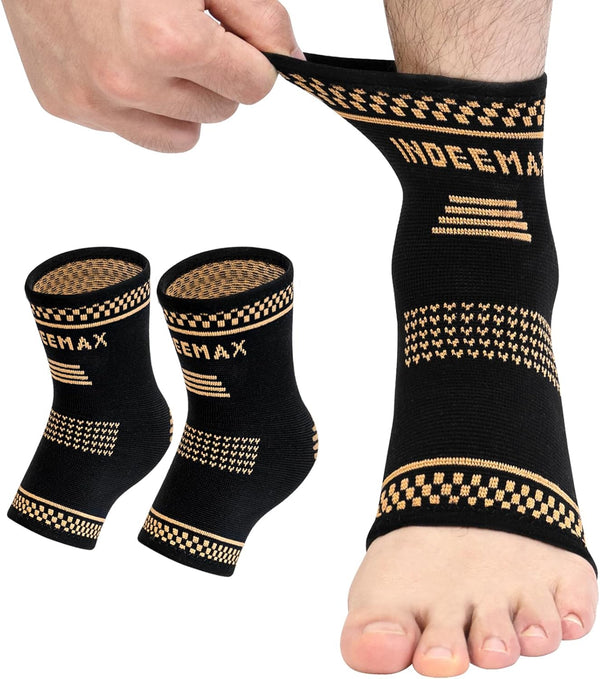 INDEEMAX Copper Ankle Brace for Women Men, Copper Infused Ankle Compression Support Sleeve for Plantar Fasciitis,