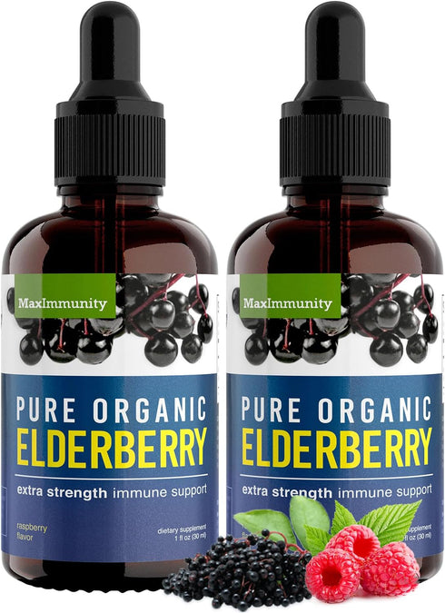 Organic Elderberry Syrup - 60 Day Supply Liquid Drops for Immune Support - Extra Strength (2 Pack)