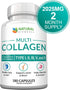 Multi Collagen 180 Protein Capsules - Type I, II, III, V, X Collagen Pills - 2025mg per Serving
