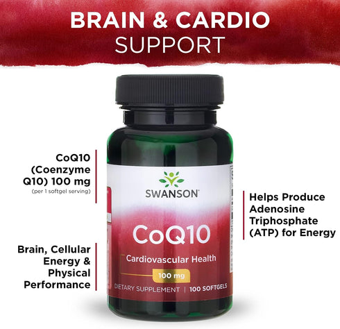 Swanson CoQ10 Coenzyme Q10 Supplement, 100mg Each, 100 Softgels (2 Pack)