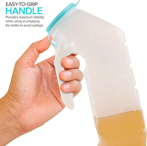 Male Urinal with Glow in The Dark Lid - 32 Oz Urine Bottles for Men (2 Bottles) for Hospitals and Travel