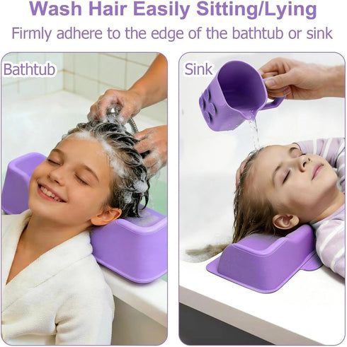 nestery Hair Washing Station for Kids, Silicone Portable Shampoo Bowl and Elderly with Rinse Cup & Scalp Massager, Hair