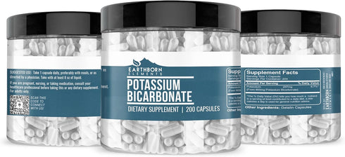 Earthborn Elements Potassium Bicarbonate - 200 Capsules, Pure & Undiluted, No Additives