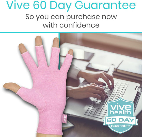 Vive Pink Arthritis Hand Compression Gloves - Comfortable Fit for Men and Women, Open Finger for Pain Relief