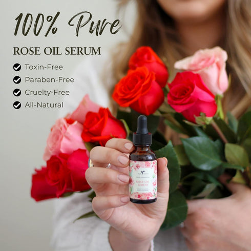 Rose Oil for Face, Essential Oil Serum for Skin, Hair and Nails, Unrefined Moisturizer, 1 oz