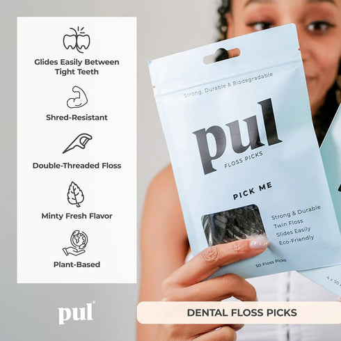 PUL Dental Floss Picks – Mint Teeth Flossers for Deep Cleaning, Shred-Resistant Nylon Floss, 50 Count