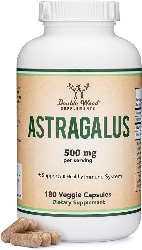 Double Wood Supplements Immune Boosting Astragalus 500mg 180 Capsules - Non-GMO, Gluten Free, Third Party Tested