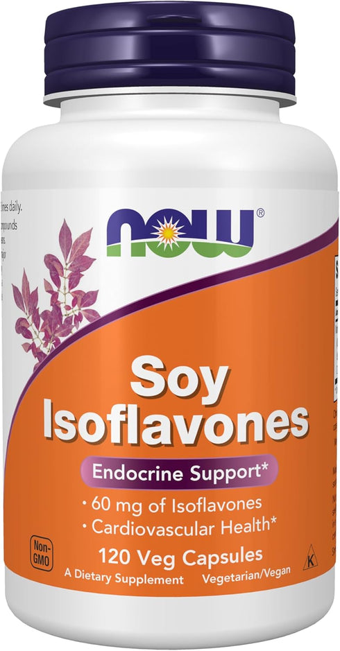 NOW Supplements, Soy Isoflavones 60 mg, 120 Veg Capsules - Plant Compounds Concentrated in Soybeans