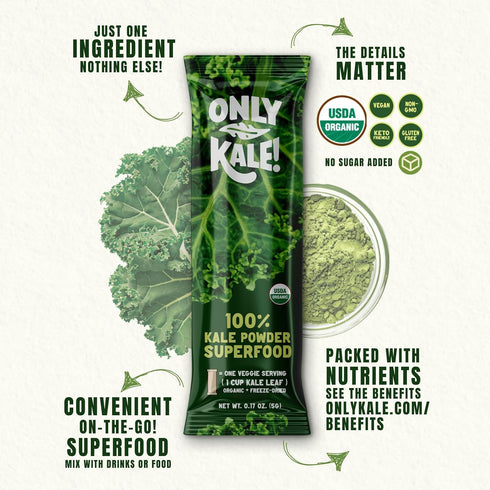 OnlyKale 1 (15 Kale Powder - Month Supply Sticks) - Organic Green Superfood - USDA Organic, Clean Greens for Smoothies