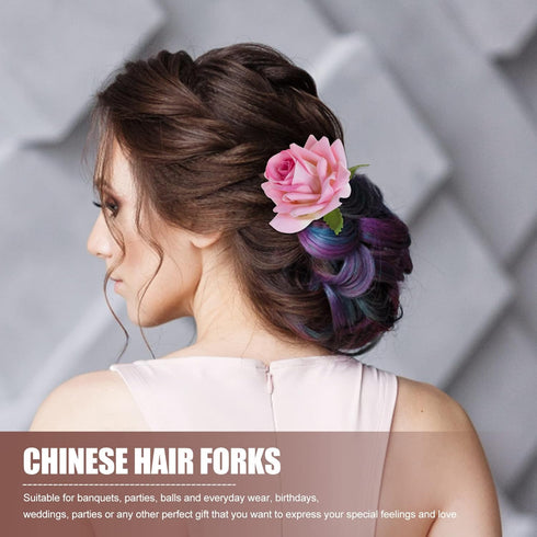 Mobestech 6Pcs Handmade Rose Flower Hair U Shaped Bobby Fork Picks, Decorative Hair Clips for Women Wedding & Bridal