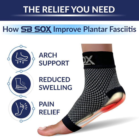 SB SOX Plantar Fasciitis Relief Socks, Ankle Brace Compression Sleeve, Black, Medium