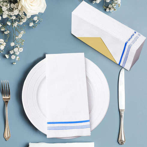 Hunanyume 50 12" 17"(Blue Disposable Paper Hand Towels for Bathroom, Decorative Linen Feel Guest Towels, Soft