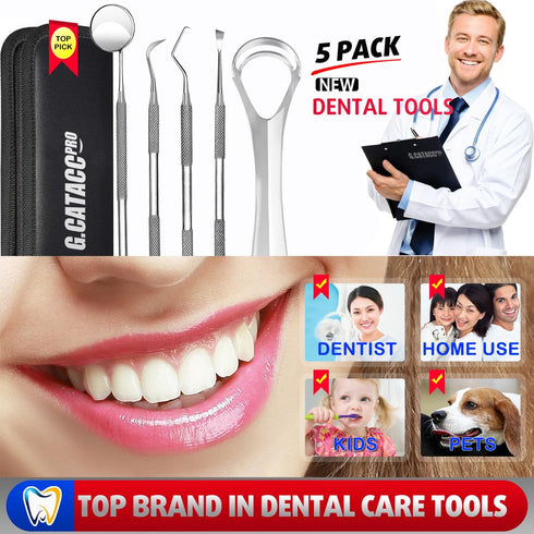 Dental Tools, Dental Pick, Oral Care Teeth Cleaning Tools Set, Stainless Steel Tooth Scraper, Plaque Remover with Case