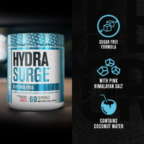 HYDRASURGE Electrolyte Powder - Hydration Supplement with Key Minerals, 60 Servings, Sugar Free Lemonade