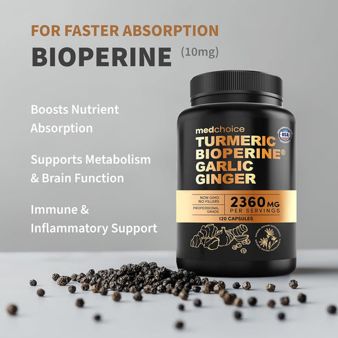 4-in-1 Turmeric and Garlic Supplements - 2360 mg Turmeric Ginger Root Capsules with Garlic for Joint, Digestion &