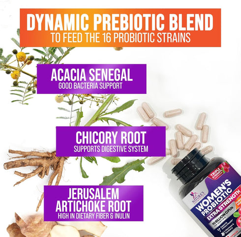 Probiotics for Women with Prebiotics - 90 Billion CFU, 16 Strains, Cranberry & D-Mannose - 60 Capsules for Health