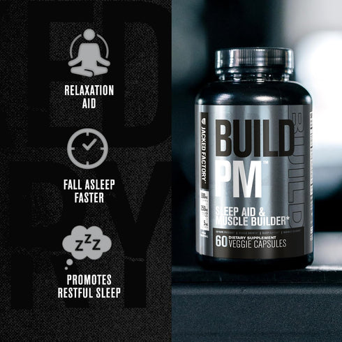 Jacked Factory Build PM Night Time Muscle Builder & Sleep Aid Supplement with VitaCherry, Ashwagandha, Melatonin - 60