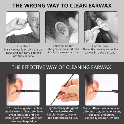 Hion 6 Pcs Ear Wax Removal Kit, Professional Double-Headed Ear Pick Tools with Cleaning Brush and Storage Box