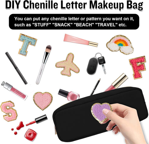 Nylon Small Makeup Bag, Slim Pouch for Preppy Cute Makeup Brush, Black Zipper Pouch for Travel Toiletry Bag