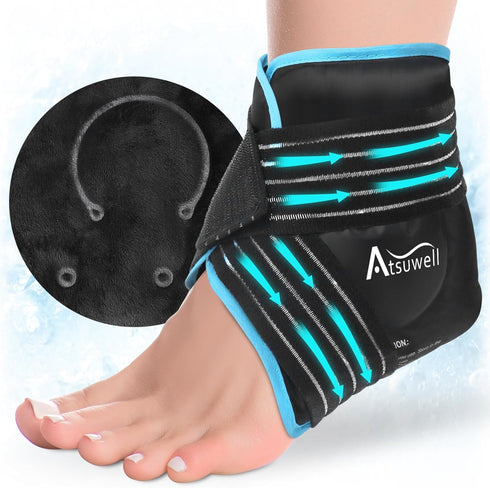 Atsuwell Ankle Ice Pack Wrap, Reusable Gel for Foot Ankle Heel, Cold Compress Therapy for Soothing Pain and Injuries