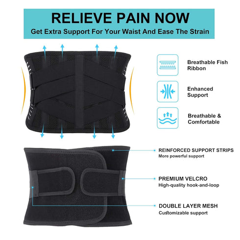 Back Brace for Lower Back Pain Relief - Anti-skid Lumbar Support Belt with Mesh for Women Men, Adjustable Lumbar