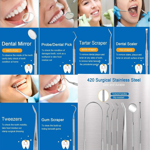 Professional Dental Tools Kit, 7 Pieces Dental Oral Kit with Pouch