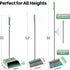 Set, JOYMOOP Dark Teal Green Broom and Dustpan Upright Angle with Built-in Comb Teeth, Ideal for Home, Office