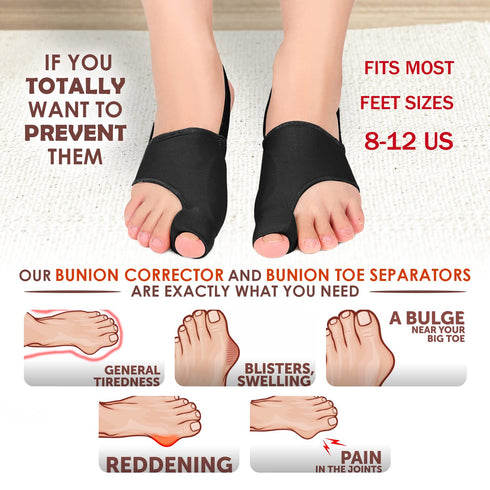 Bunion Corrector with Splint, Effective Orthopedic Toe Separators for Women & Men, Pain Relief for Hallux Valgus (Black)