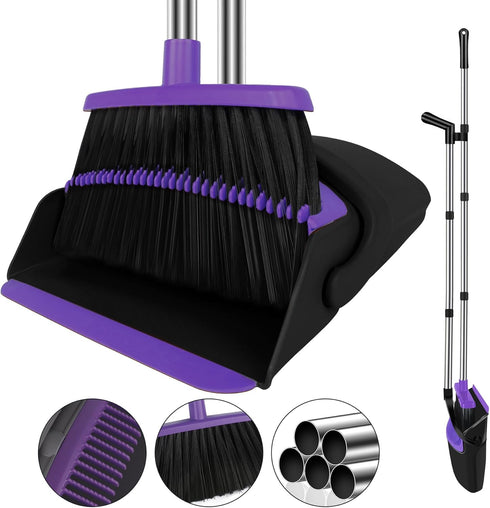 Broom with Dustpan Combo Set, 51" Household Dustpans and Broom, Standing Dust