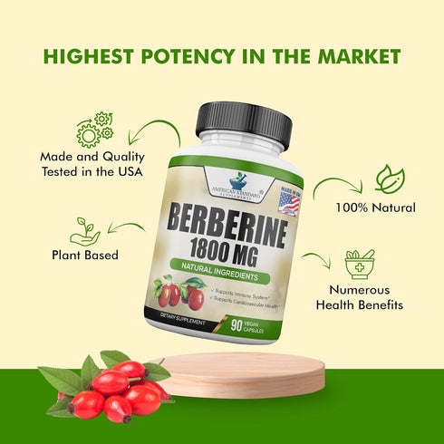 Berberine 1800mg Per Serving, 90 Veggie Capsules, Cardiovascular & Heart Health, Immune Support Supplement