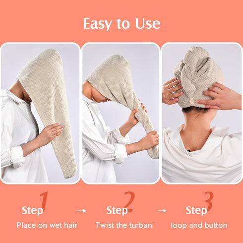 YFONG 2 Pack Microfiber Hair Towel Wrap - Super Absorbent Quick Dry Hair Turban for All Hair Styles, Large Towel