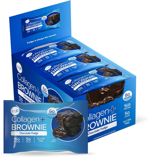 321glo Collagen Protein Brownie, Gluten Free, Low Sugar Keto Snack, 16g Protein, 6g Collagen, 12 Pack