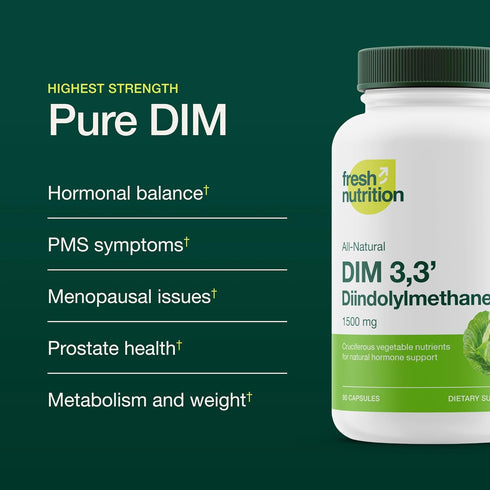 DIM Supplement 500mg, Diindolylmethane for Hormonal Health, Acne & Antioxidant Support, Vegan, Non-GMO, 90 Capsules