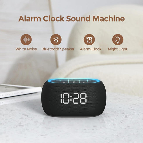 ANJANK Alarm Clock White Noise Sound Machine with Bluetooth Speaker, 21 Sounds, 7 Night Lights, Small Design