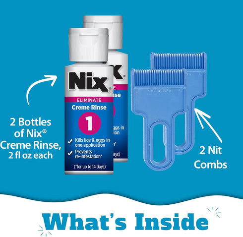 Nix Lice Killing Creme Rinse Family Pack - 2 fl oz Bottles & 2 Lice Combs