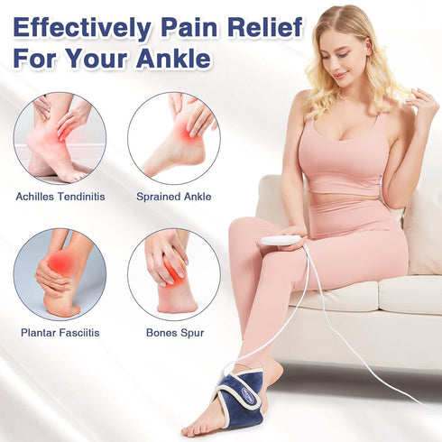 AOBOCO Ankle Heating Pad for Pain Relief - Adjustable Heated Ankle Brace for Plantar Fasciitis/Achilles Tendinitis with