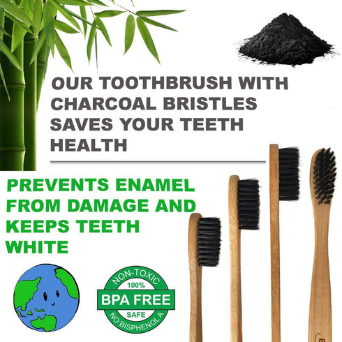 24 Count Bamboo Toothbrush with Soft Bristles Best for Sensitive Gums, Charcoal, Vegan, BPA Free, Recyclable